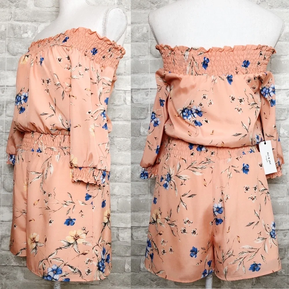 NWT Ali & Jay | Peach Floral Backstage Romper Small - Picture 4 of 10